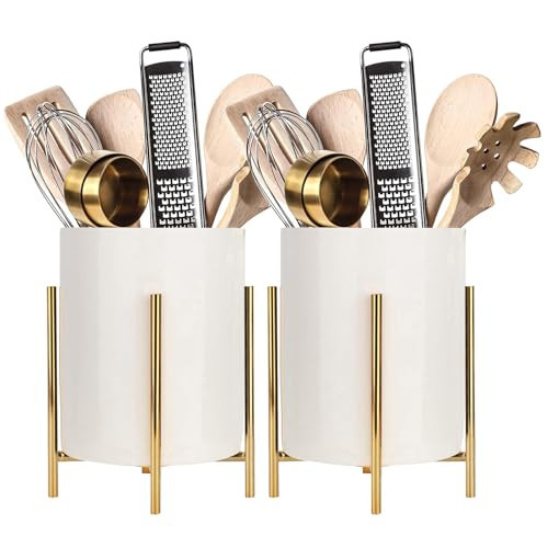 SIEBOLD Utensil Organizer for kitchen, Knives and Forks with Shiny metal frame Tray for Farmhouse Kitchen Decor and Countertop(6.3 * 4.33inch) | Amazon (US)