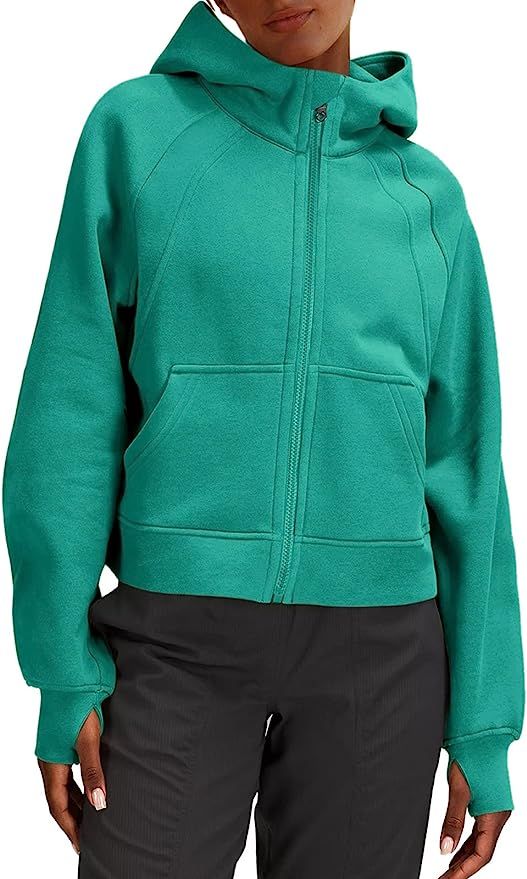 LASLULU Womens Full Zipper Hoodies Fleece Lined Collar Pullover Sweatshirts Long Sleeve Crop Tops... | Amazon (US)