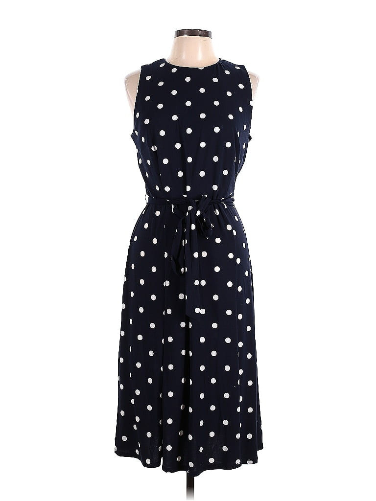 Anne Klein Casual Dress - Midi: Blue Polka Dots Dresses - Used - Size 10 | ThredUp