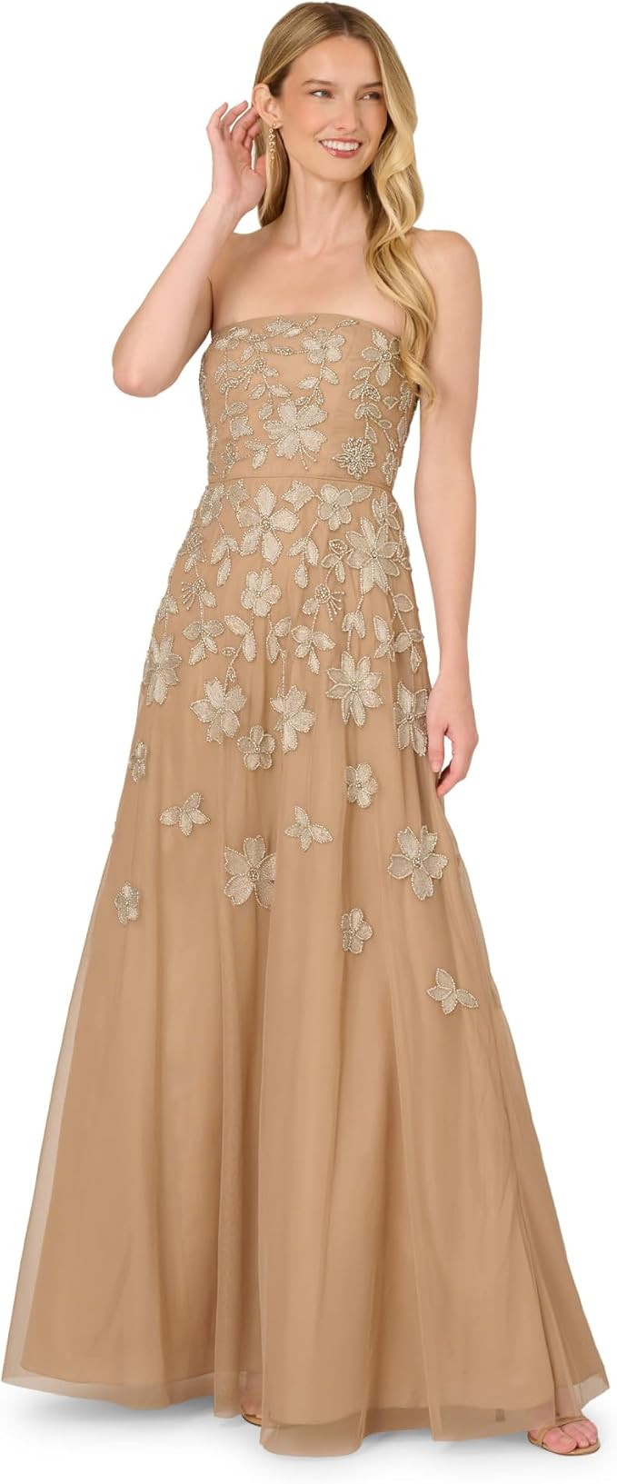 Adrianna Papell Strapless Beaded Mesh Dress | Amazon (US)