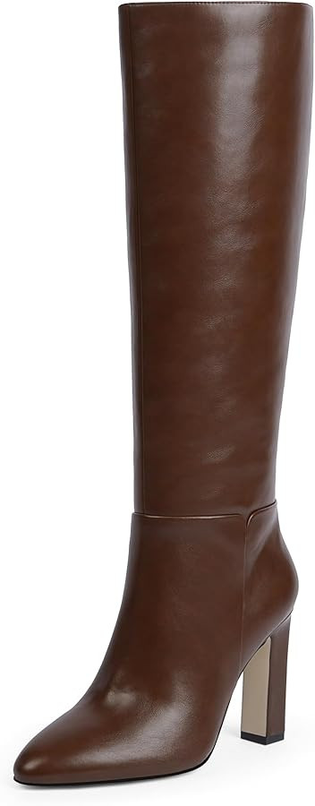 Women Knee High Boots Almond Toe Chunky Block High Heel Side Zipper Long Boots for Women | Amazon (US)