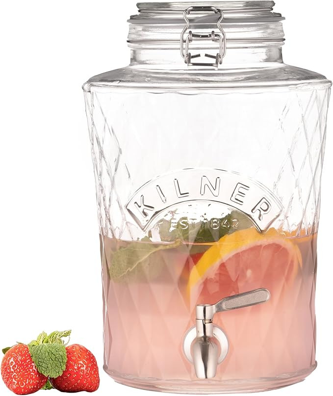 Kilner Diamond Drinks Dispenser 5 Litre Glass Beverage Server with Stainless Steel Tap, Airtight ... | Amazon (UK)