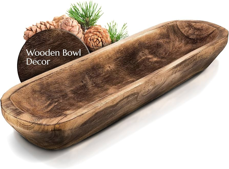 Wooden Dough Bowl for Decor - 17¾ in Long Hand Carved Paulownia, Large Rustic Decorative Bowl fo... | Amazon (US)
