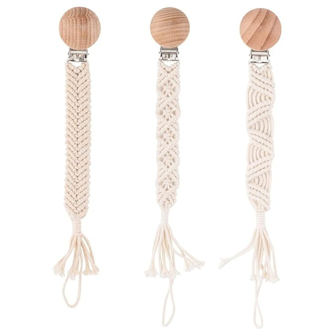Symbolife Pacifier Clip for Boys Girls Boho Handmade Braided Baby Pacifier Holder Leash Wooden Cl... | Amazon (US)