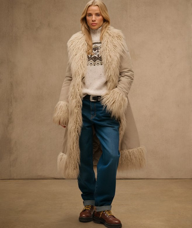 Superdry Women's Long Afghan Coat, Beige, Size: 16 | Superdry (UK)