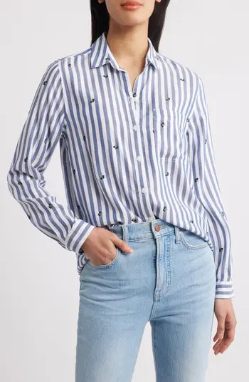 Kaylee Heart Stripe Long Sleeve Button-Up Shirt | Nordstrom