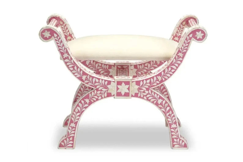 Bone Inlay Stool in Pink - Etsy | Etsy (US)