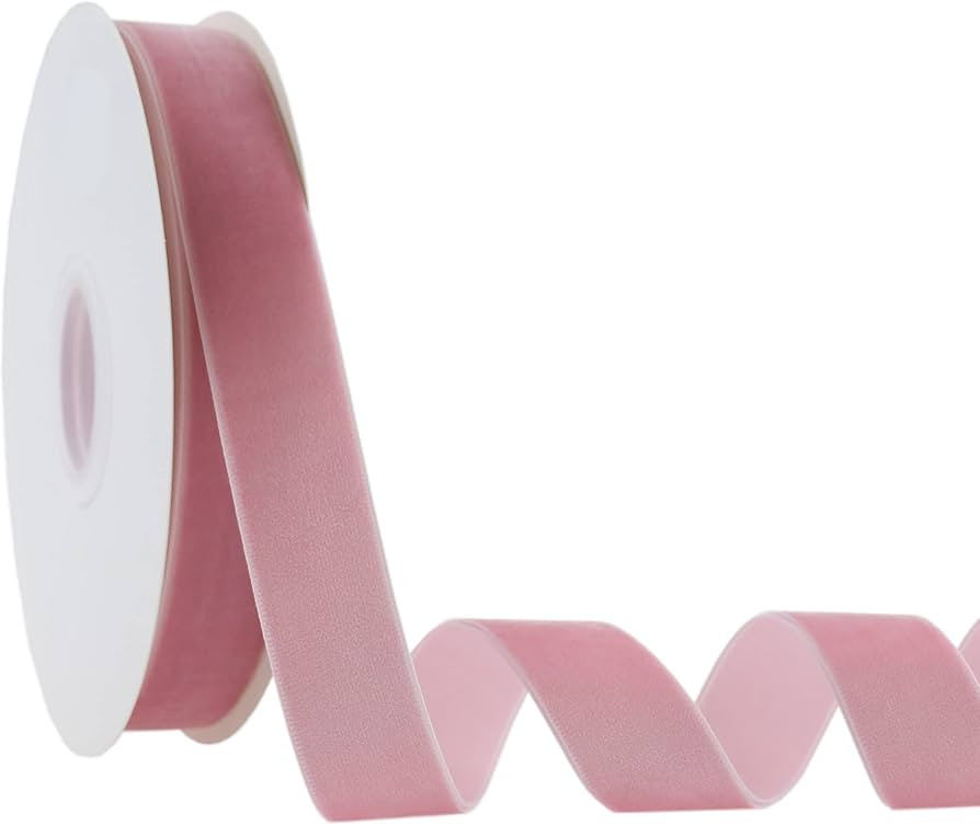 DINDOSAL Rose Pink Velvet Ribbon 1 Inch Dusty Rose Single Face Velvet Ribbon for Gift Wrapping, H... | Amazon (US)