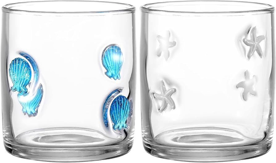 2 Pcs 14 oz Icon Juice Glasses Starfish Seashell Glass Cups Drinking Ocean Stemless Wine Glasses ... | Amazon (US)