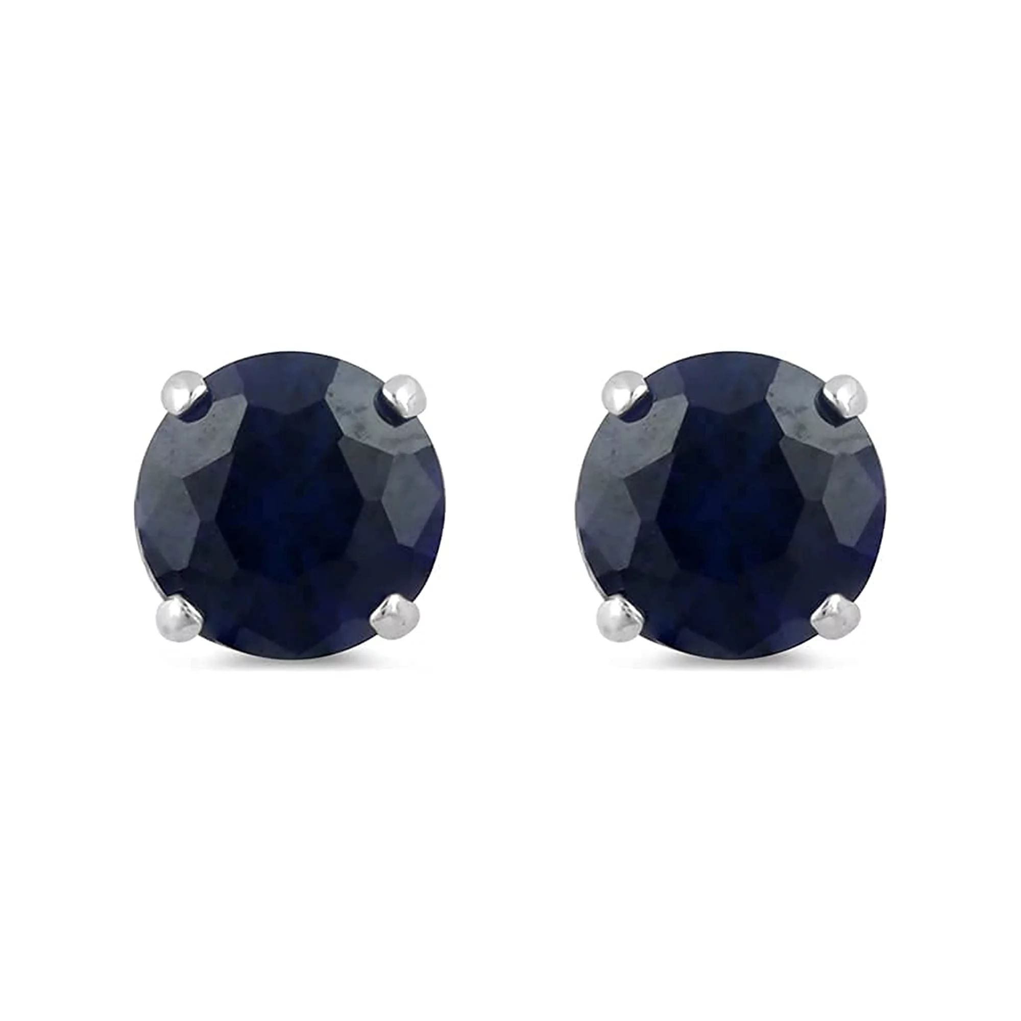 Jewelili 10K White Gold 5MM Round Created Blue Sapphire Stud Earrings - Walmart.com | Walmart (US)