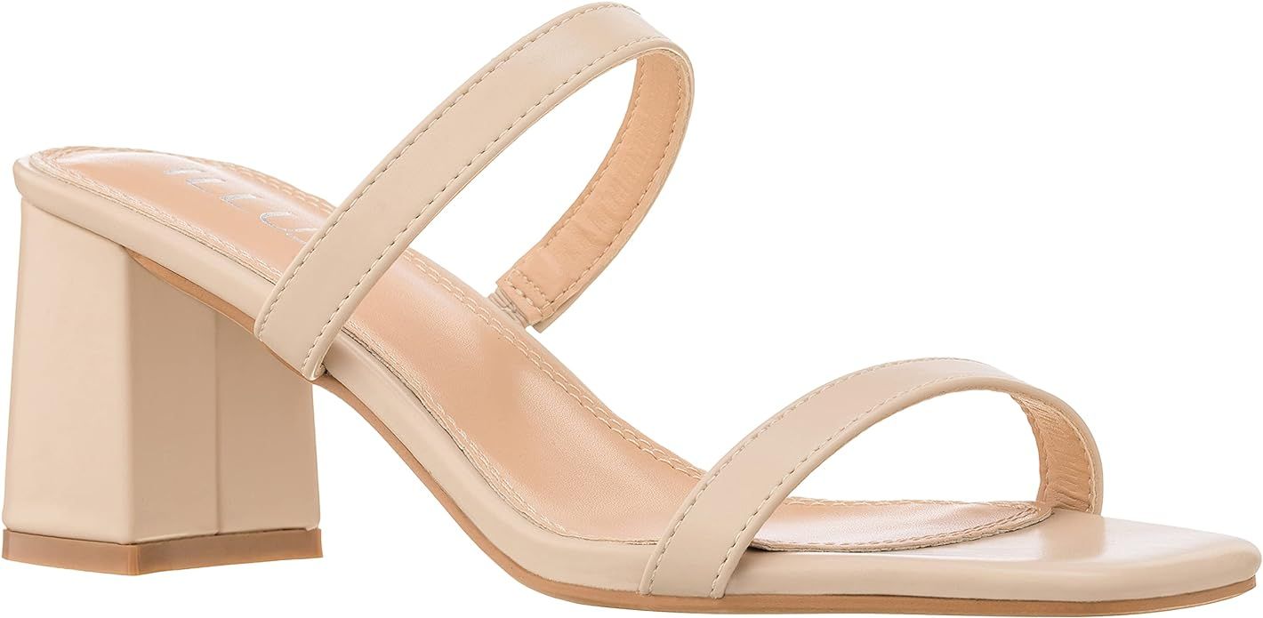 ILLUDE Women’s Block Heel Double Band Square Toe Heeled Sandal Slip On Shoes | Amazon (US)