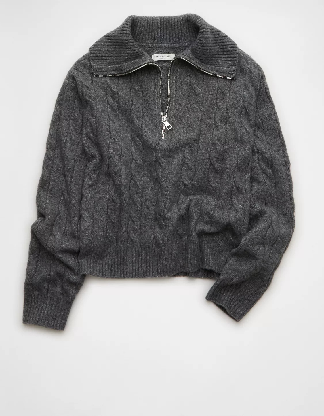 AE Cable-Knit Quarter-Zip Sweater | American Eagle Outfitters (US & CA)