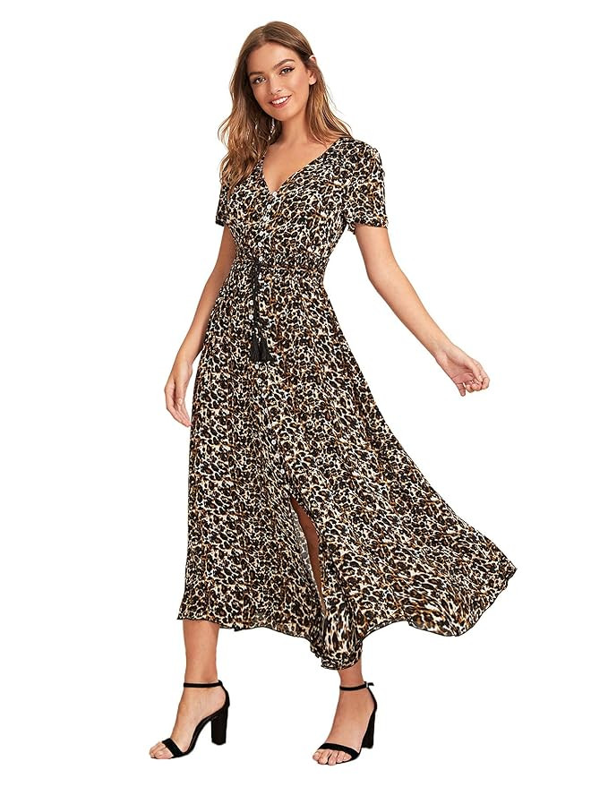 Milumia Women Floral Print Button Up Split Flowy Party Maxi Dress | Amazon (US)