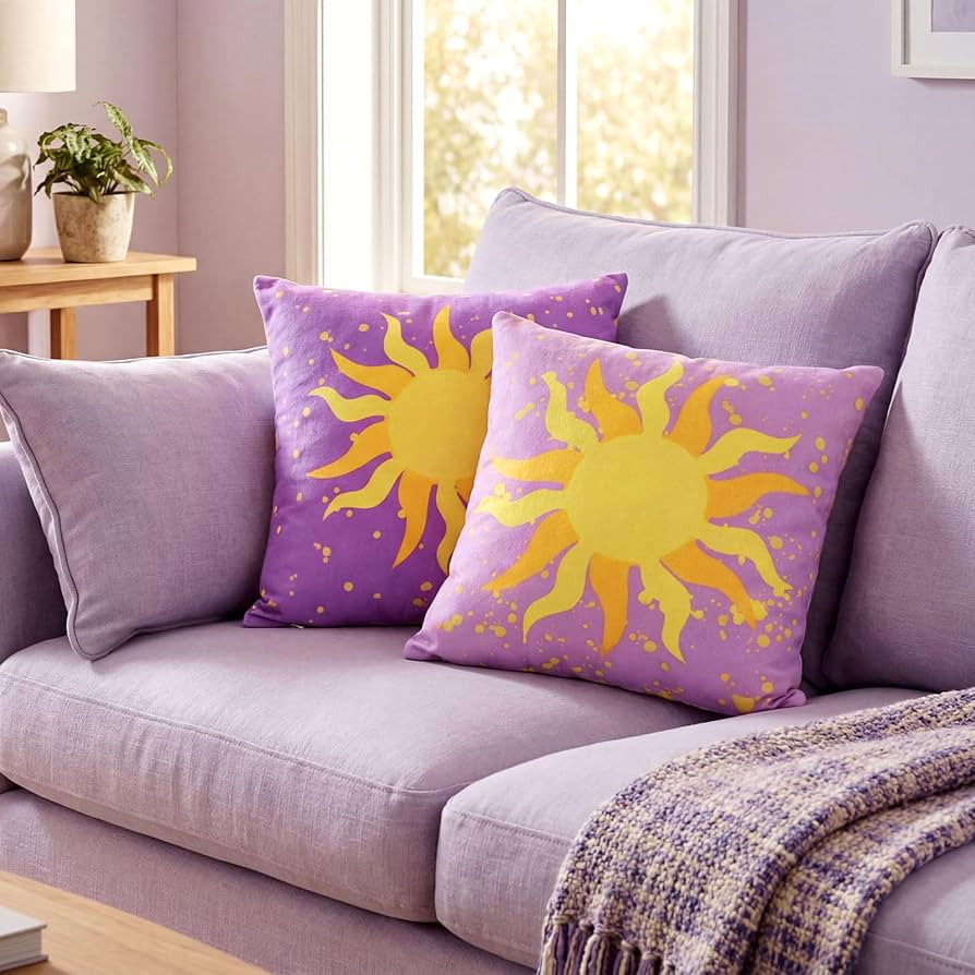 2 Pcs Princess Sun Decoration Purple Princess Square Throw Pillow Cover Purple Sun Dreamy Pillow ... | Amazon (US)