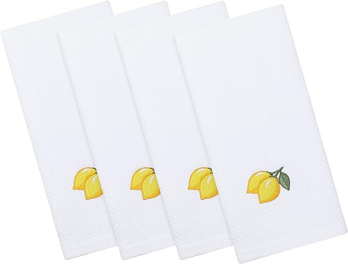 Homaxy 100% Cotton Waffle Weave Lemon Embroidery Kitchen Dish Towels, Ultra Soft Absorbent Quick ... | Amazon (US)