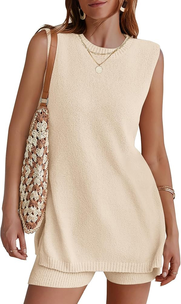 NENONA Women's Summer Sleeveless Sweater Lounge Sets Casual Loose Fit Tunic Tops and Shorts 2 Pie... | Amazon (US)