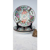 Vintage Famille Rose Medallion Round Shallow Serving Bowl, Chinese Hand Painted Bowl With Butterfly, Birds, & People | Etsy (US)