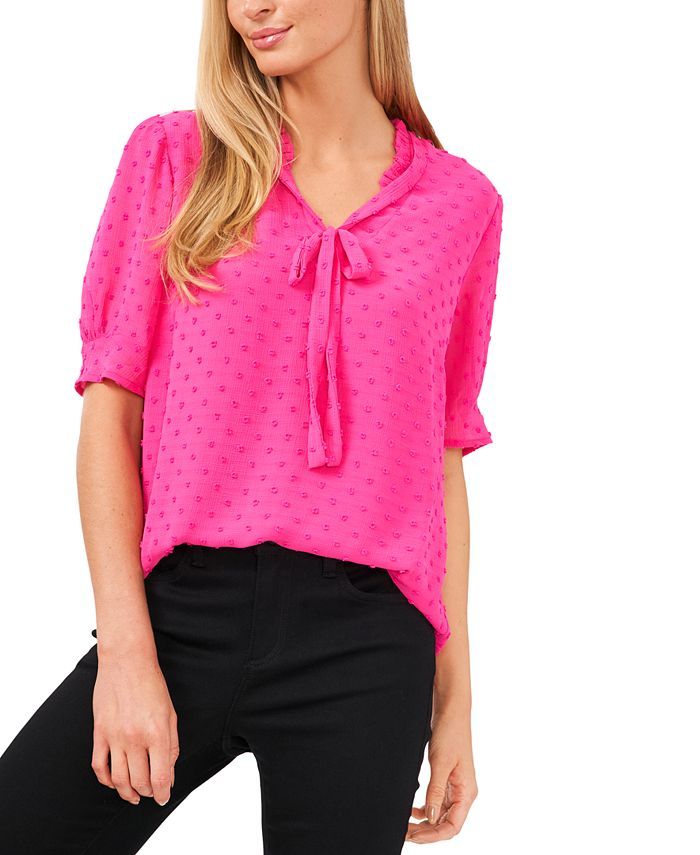 CeCe Petite Tie-Neck Clip-Dot Blouse & Reviews - Tops - Petites - Macy's | Macys (US)