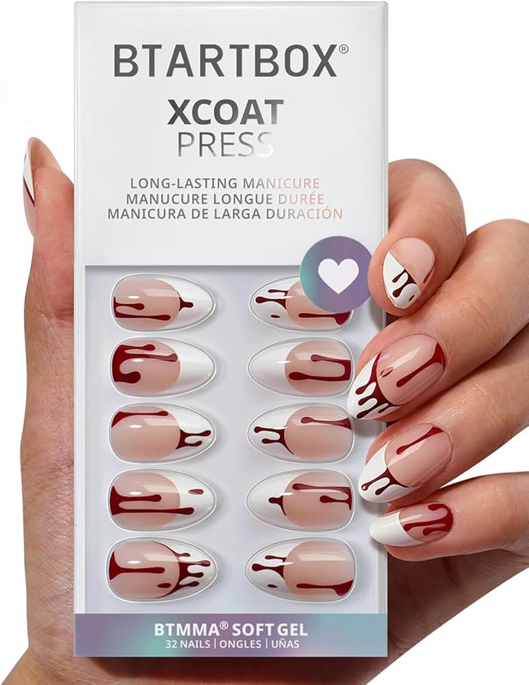 BTArtbox French Tips Press On Nails - Blood Drip, Bloody Short Almond Halloween Press On Nails wi... | Amazon (US)