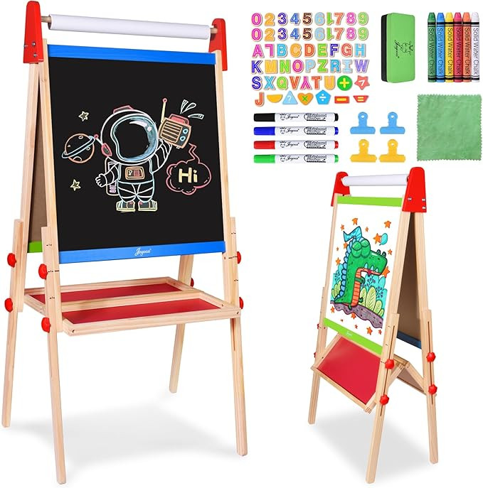 Joyooss Easel for Kids Easel, Wooden Easel Whiteboard & Chalkboard Easel, Foldable Height Adjusta... | Amazon (US)