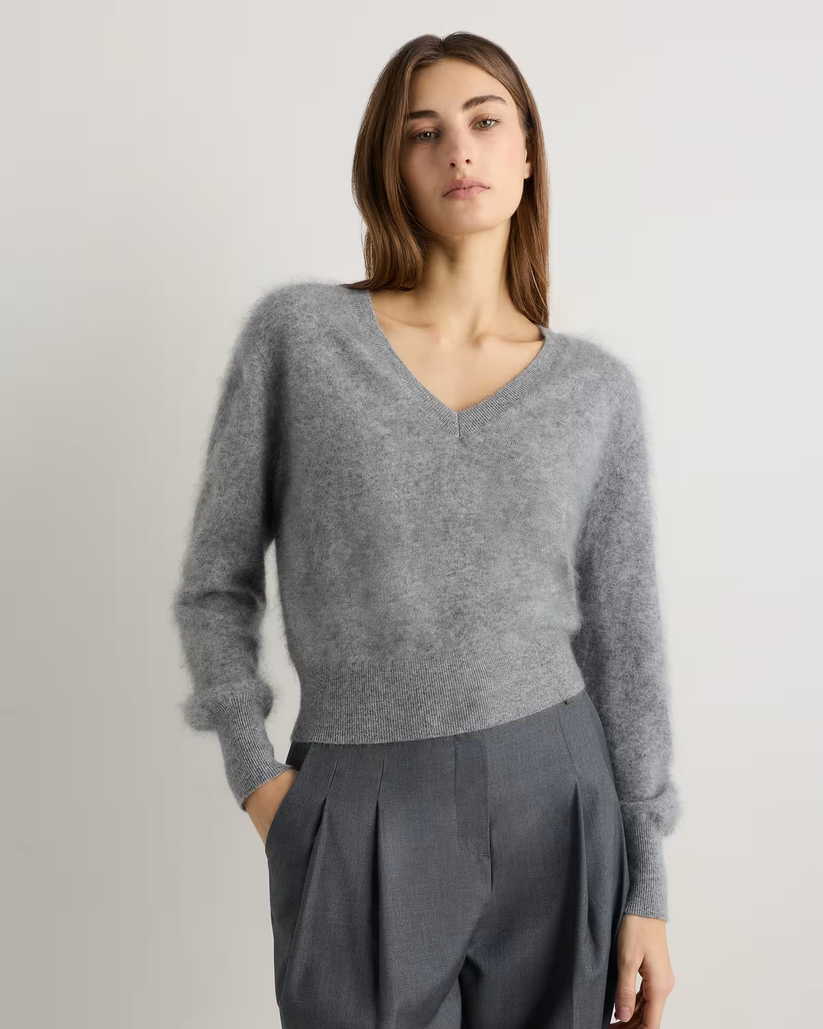Brushed Cashmere Shrunken V-Neck Sweater | Quince
