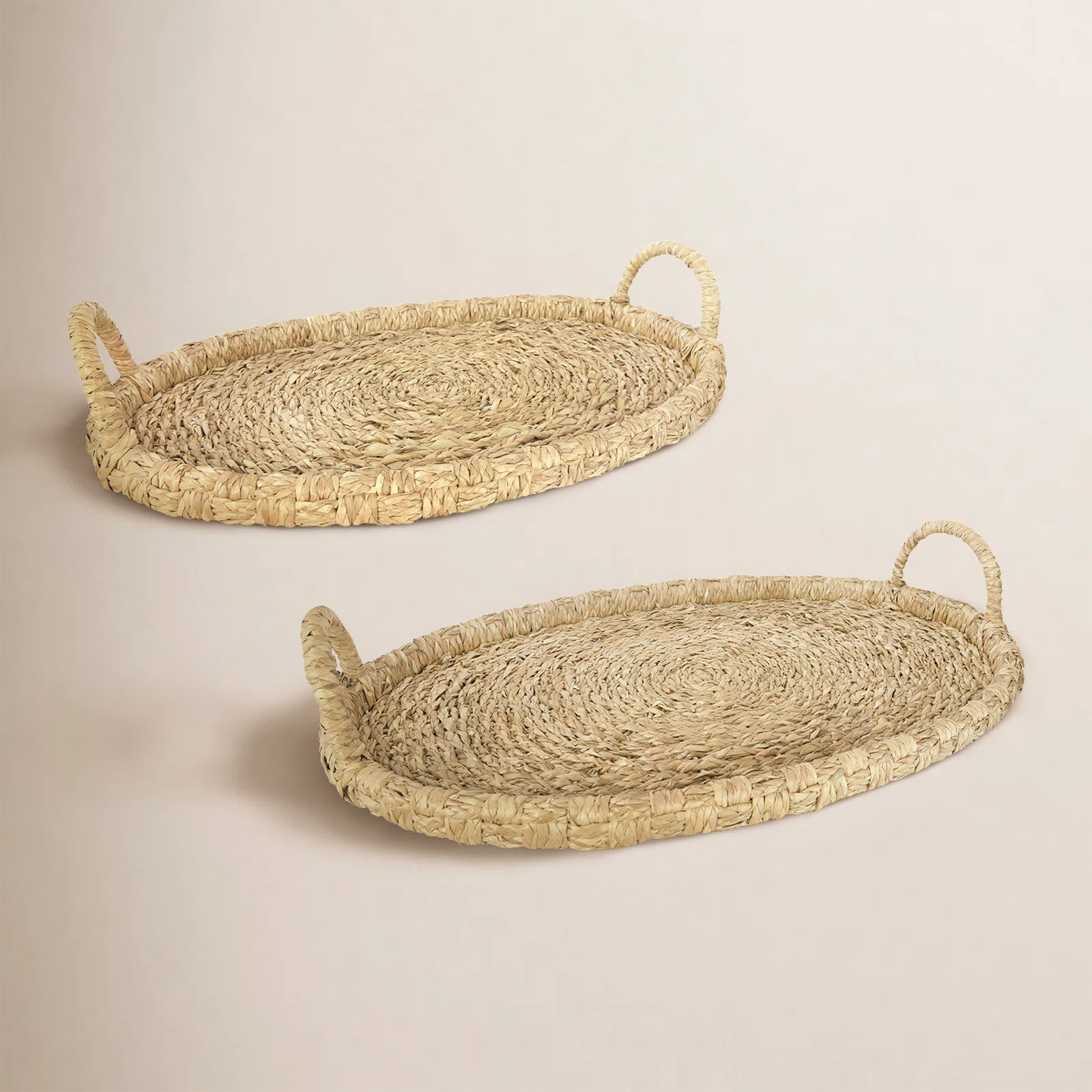 Decorative Handwoven 24" & 28" Oval Seagrass & Rattan Trays with Handles | Wayfair North America