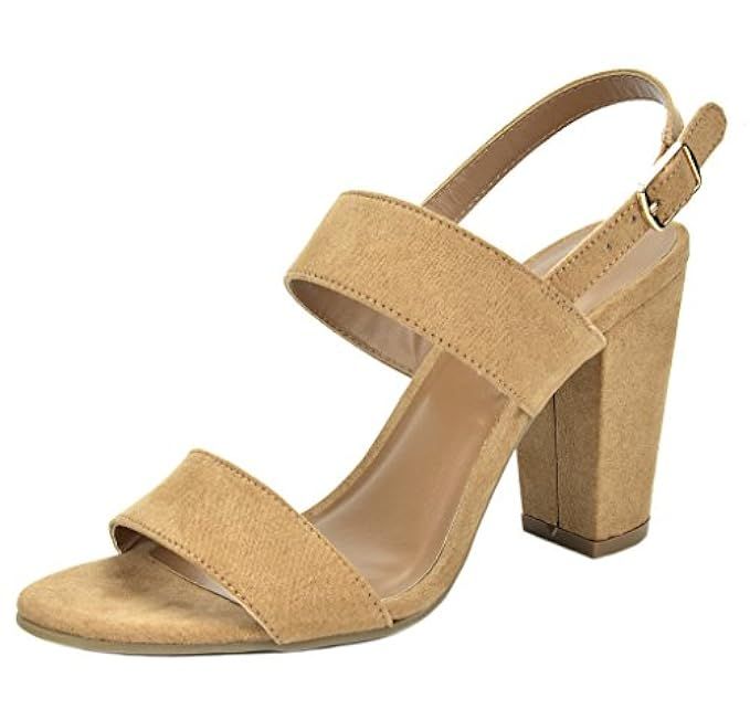 TOETOS Women's Stella Open Toe Mid Chunky Heel Pump Sandals | Amazon (US)