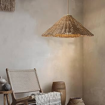 19” Rattan Chandelier Light Fixture, Boho Chandeliers Hand Woven Wicker Pendant Light, Vintage ... | Amazon (US)