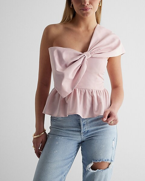 One Shoulder Statement Bow Corset Peplum Top | Express