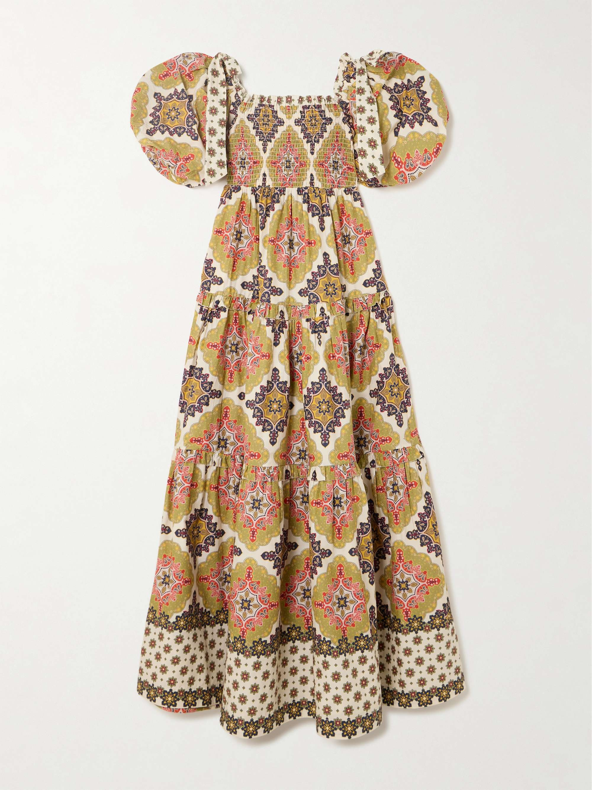 CARA CARA Tatiana tie-detailed ruffled shirred printed cotton-voile maxi dress | NET-A-PORTER | NET-A-PORTER (US)