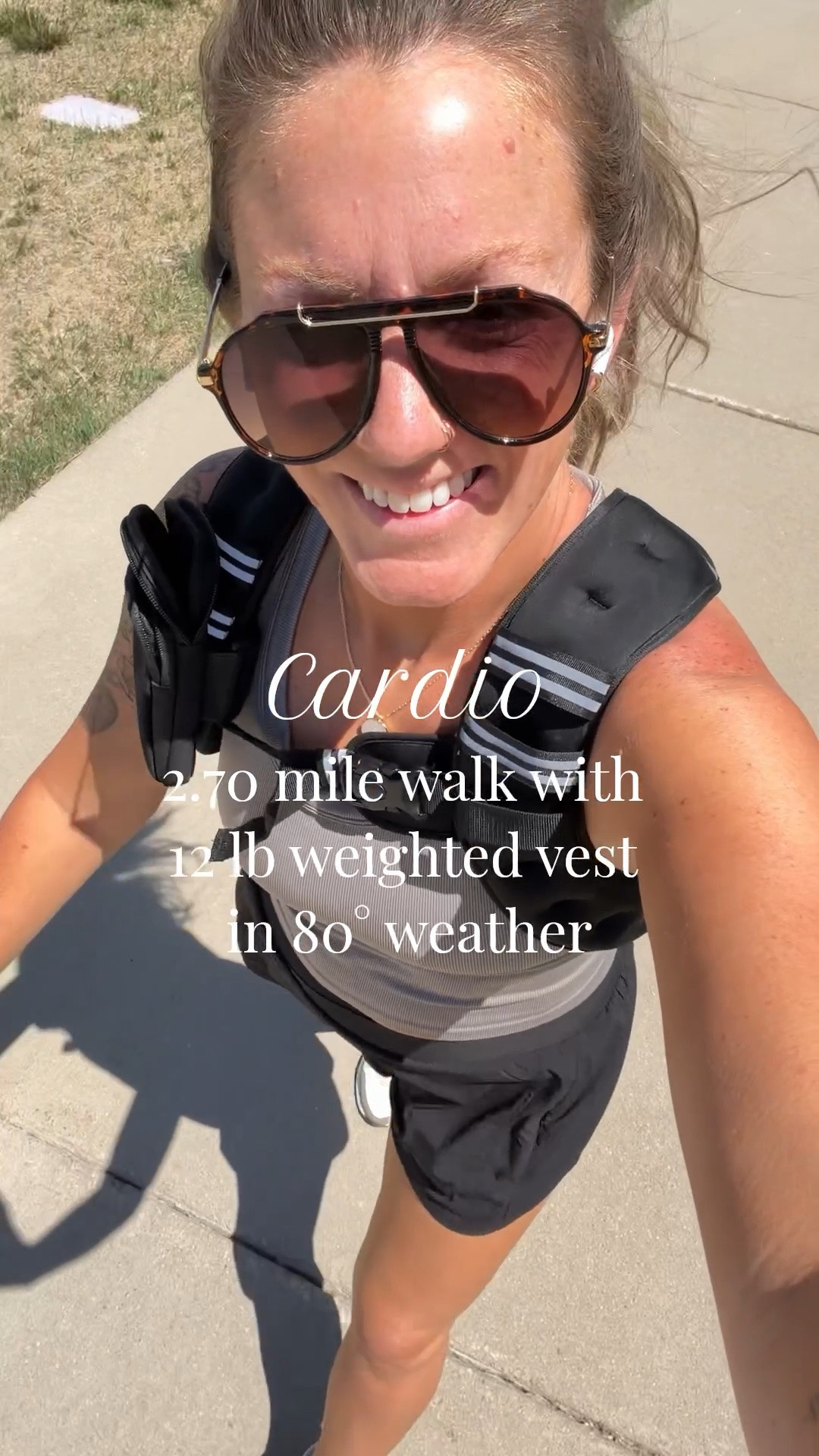 Large tank, large shorts, 12 lb vest, 9.5/11 sneakers

#LTKTall #LTKActive #LTKOver40
