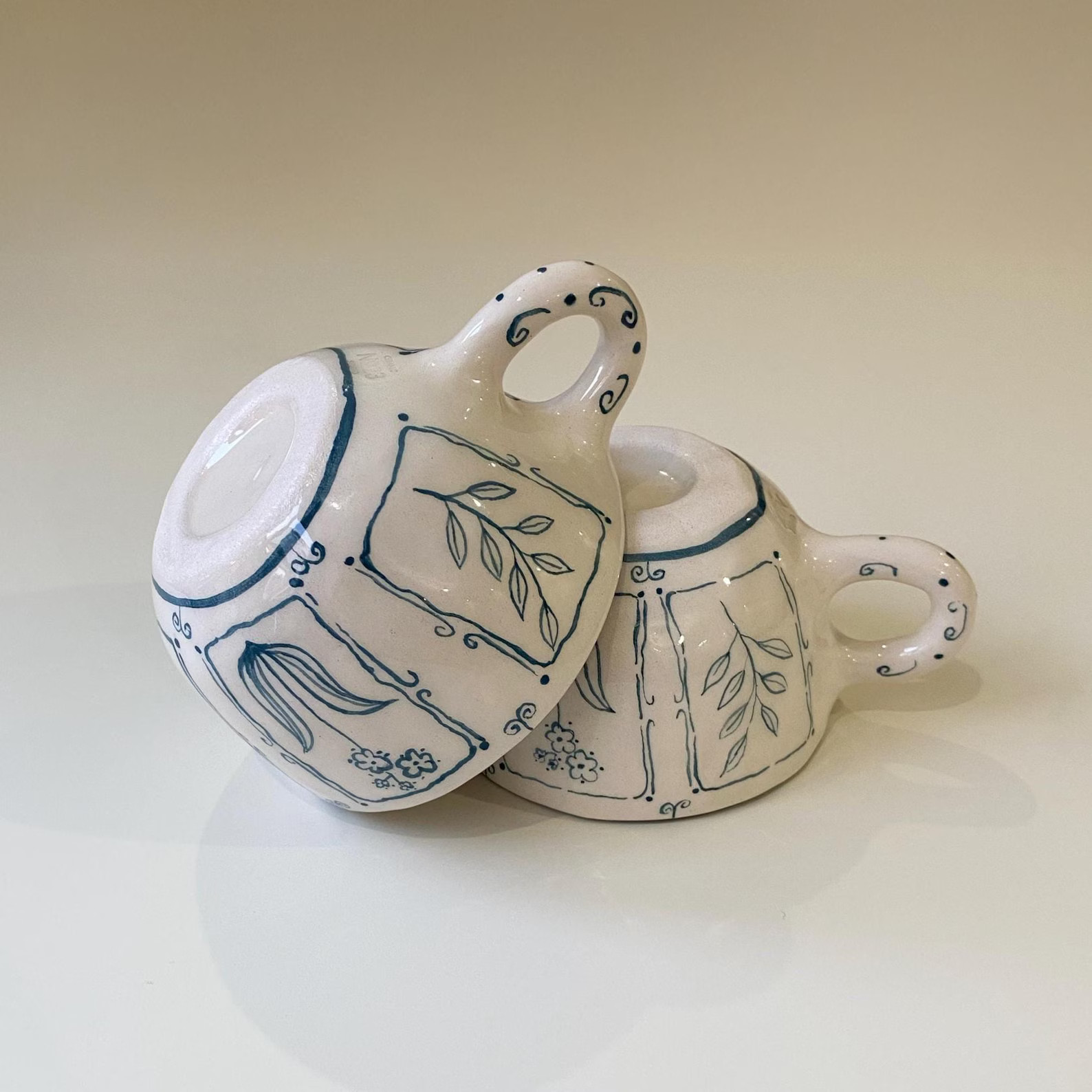 Handmade Rustic Floral Ceramic Mug: Blue Botanical Design (8.45 Fl Oz) - Etsy | Etsy (US)