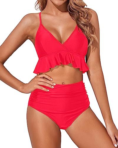 Tempt Me Women Two Piece Swimsuits High Waisted Bikini Set Ruffle Flounce Tummy Control Bottoms B... | Amazon (US)