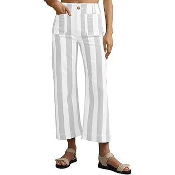 Tankaneo Womens Cropped Striped Jeans Casual High Waisted Stretchy Polka Dots Straight Leg Denim ... | Amazon (US)