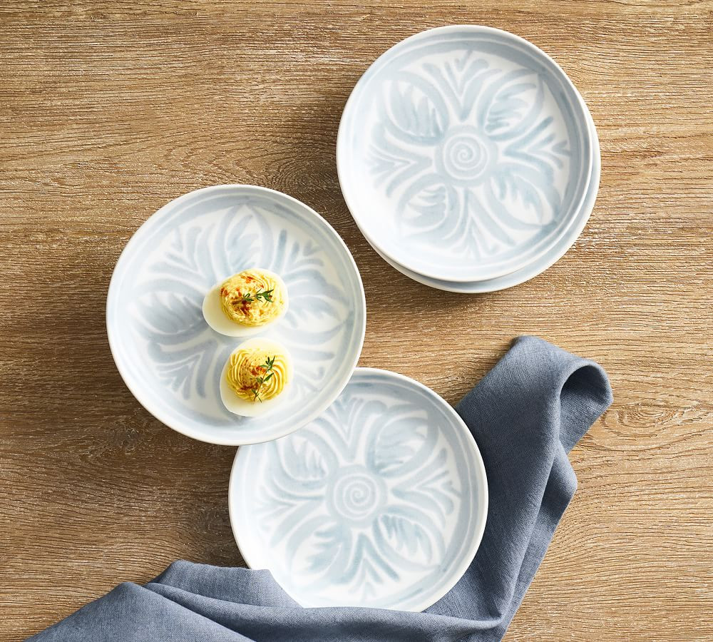Chambray Tile Stoneware Appetizer Plates | Pottery Barn (US)