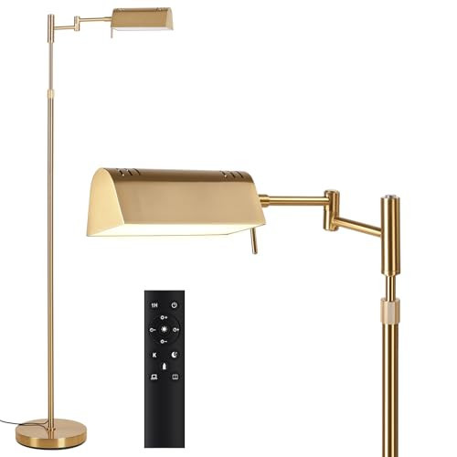 SUNMORY Dimmable LED Pharmacy Floor Lamp, 16W/1500LM Bright Reading Floor Lamp with Remote & Touch Control, 350°Swing Arm, Adjustable Task Craft Standing Lamp for Living Room Bedroom Office, Gold | Amazon (US)