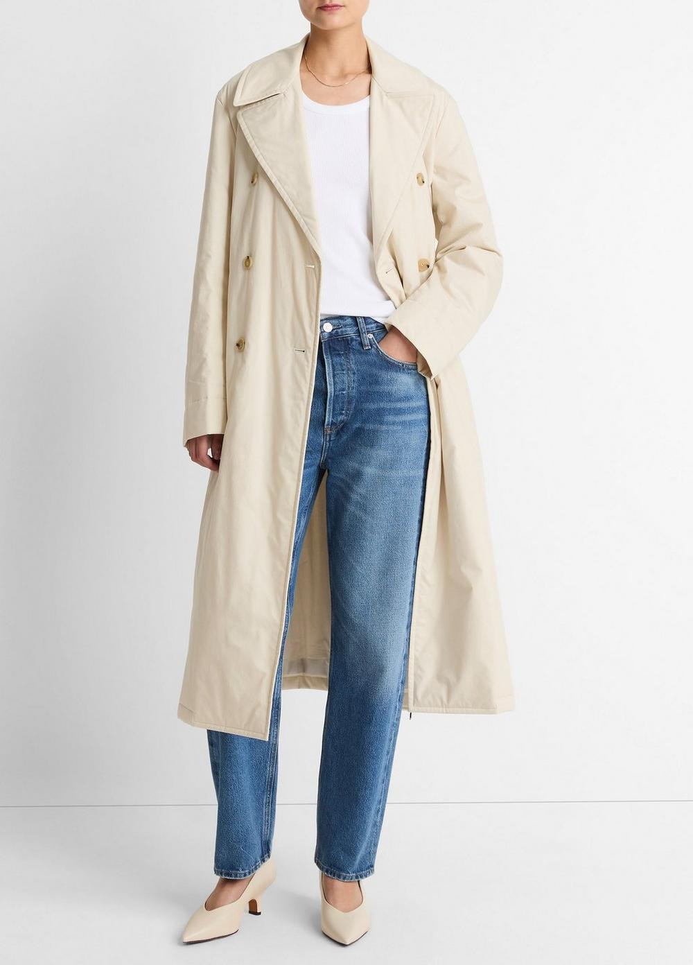 Women's Padded Cotton Long Coat, White Tea, Size L Vince | Vince LLC