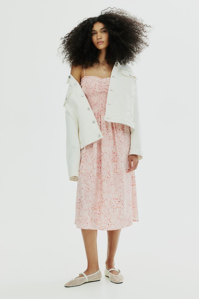 Smocked-bodice Dress - Light pink/patterned - Ladies | H&M US | H&M (US + CA)