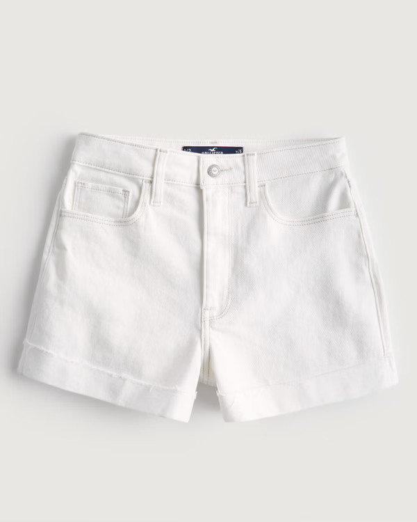 Ultra High-Rise White Denim Mom Shorts | Hollister (US)