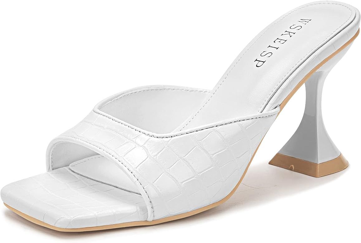 WSKEISP Women's Kitten Heels Sandals Heeled Mules Square Open Toe Slip On Backless Wedding Fashio... | Amazon (US)