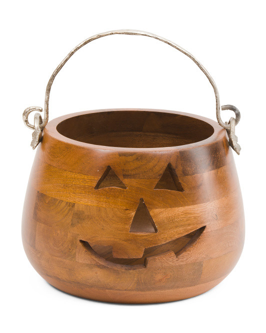 12in Wooden Jack O Lantern Candy Bowl | TJ Maxx