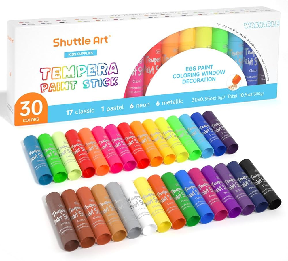 Tempera Paint Sticks, 30 Colors Solid Tempera Paint for Kids, Super Quick-drying, Washable Paint,... | Amazon (US)