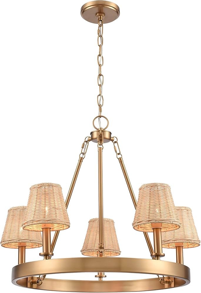 Elk Home Rydell 24.5'' Wide 5-Light Chandelier - Brushed Gold Meta, Rattan Shade, 24.5W x 24.5D x... | Amazon (US)