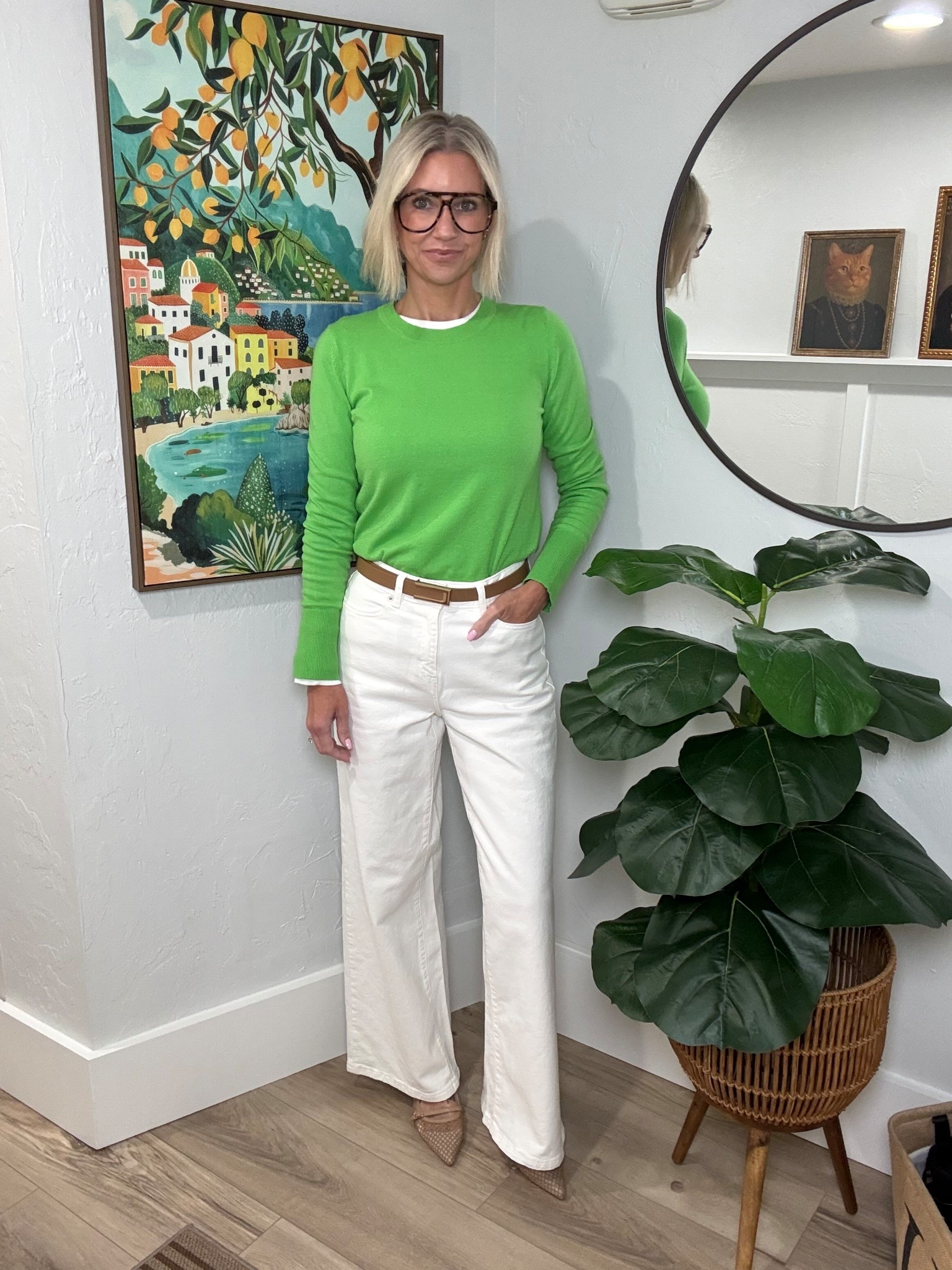 Don’t sleep on jeans from Walmart!! 
These wide leg jeans are from Time & Tru found at Walmart. They have just the right amount of stretch and they’re NOT see through! Which is so hard to find with white denim. They’re the perfect length for a flat shoe or small heel. I’m wearing a 2 and they fit tts. 

If you can’t find them online, I’ve seen them in store. So you can do a pickup order or go grab them in store. 

#LTKOver40 #LTKgrwm #LTKootd