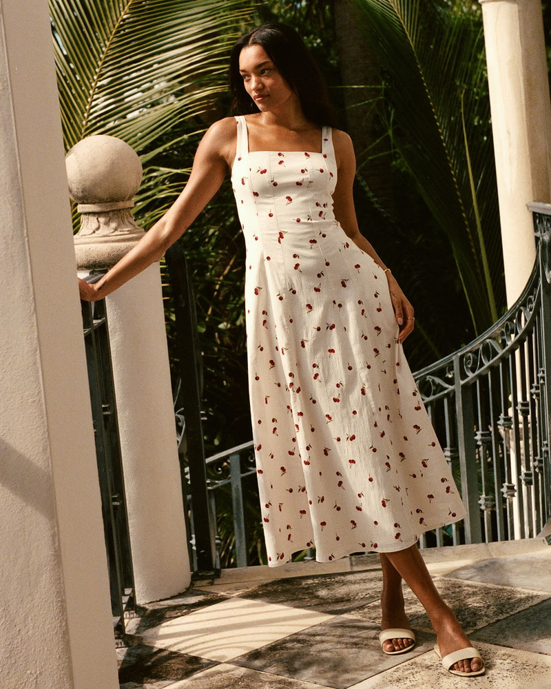 Abercrombie & Fitch Women's The A&F Mila Stretch Midi Dress in Cherry Print - Size XXL PETITE | Abercrombie & Fitch (US)