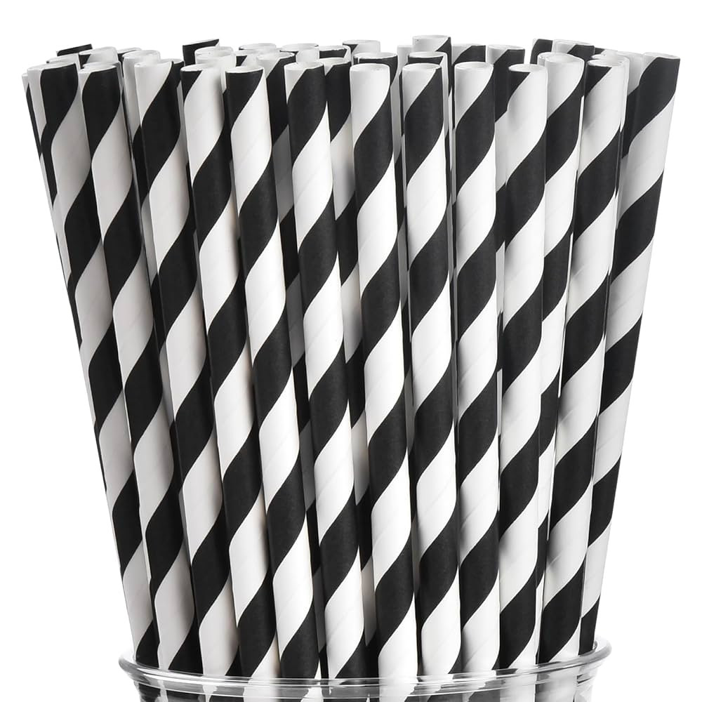 ALINK 100 Black and White Striped Paper Straws, Biodegradable Disposable Drinking Straws for Hall... | Amazon (US)
