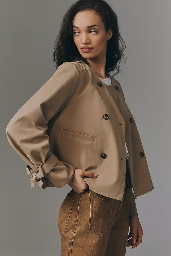 Double-Breasted Crop Trench Coat Jacket | Anthropologie (US)