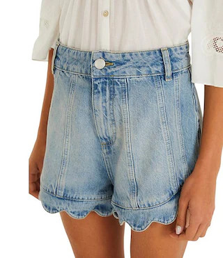Farm Rio Romantic Ruffle Mid-Rise Scallop Hem Denim Shorts | Dillard's | Dillard's