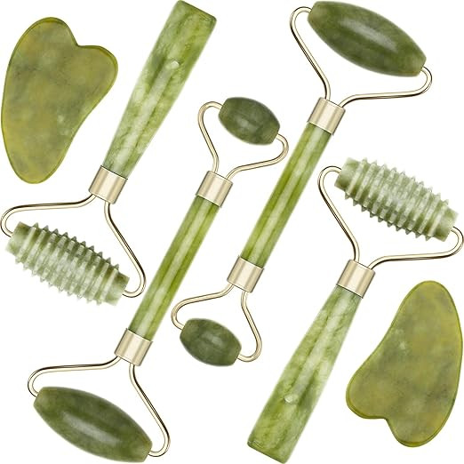 2 Kit Jade Roller Gua Sha Scraping Massage Tool Ridged Roller Jade Stone Facial Roller Anti-wrink... | Amazon (US)