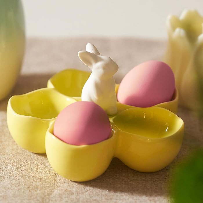 WDS WONDROUS Easter Rabbit Egg Cup Holder, Adorable Bunny Ceramic 5 Yellow Poached Egg Cups for S... | Amazon (US)